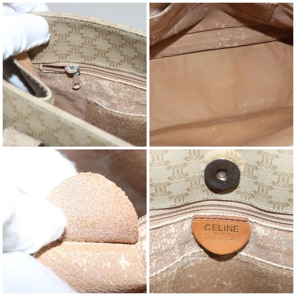 CELINE Macadam Canvas Tote Bag Beige Gold Auth - Picture 13 of 15